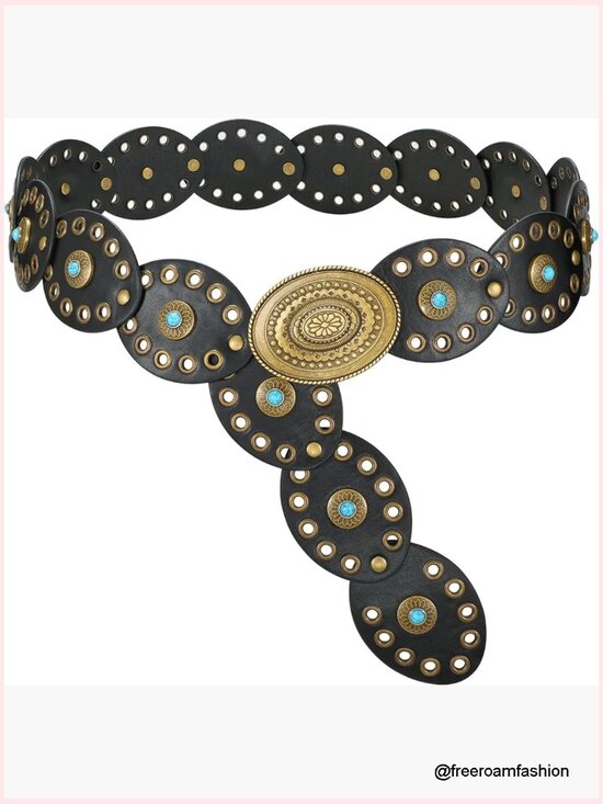 Western Disc Belt with Turquoise Boho Cowgirl Belt Faux Leather